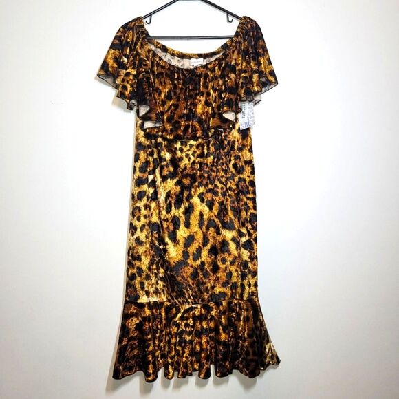 New Leopard Print Mermaid Flounce Dress XL - Picture 1 of 13